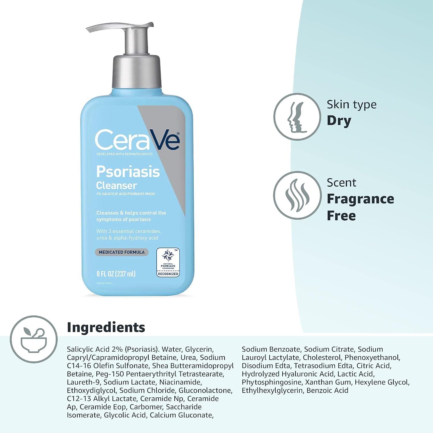 image:imageCeraVe Psoriasis Cleanser with Salicylic Acid and Lactic Acid 8oz8 Fl Oz Pack of 1